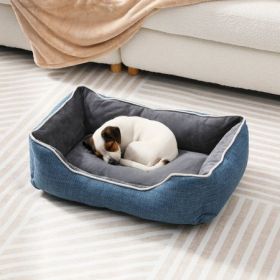 Small Dog Bed with Anti-Slip Base, Blue Linen