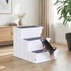 White 3-Step Wooden Pet Stairs with Carpet Treads