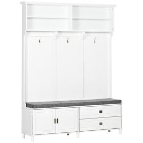 White Entryway Bench with Leash Hooks & Storage