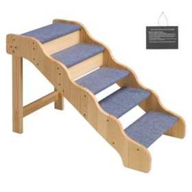 5-Step Wood Pet Stairs for Beds & Sofas