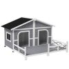 Wooden Cabin Dog House with Porch, Gray