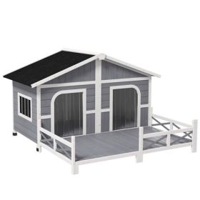 Wooden Cabin Dog House with Porch, Gray