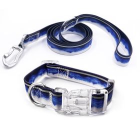 Reflective Print Leash Set for Night Walks (Color / Size: White Clouds / S)