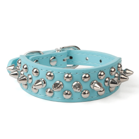 Spiked Studded Leather Collar (Size / Color: Xxs / Blue)