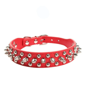 Spiked Studded Leather Collar (Size / Color: L / Red)