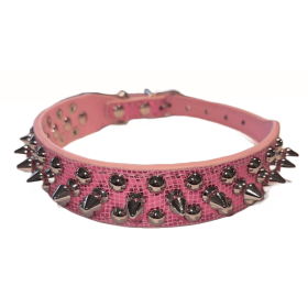 Spiked Studded Leather Collar (Size / Color: S / Pink Sparkle)