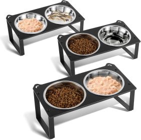 Elevated Dog Feeding Station with 4 Tilted Bowls (Color: Black- 3Pack)