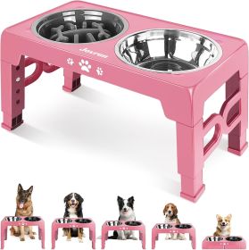 Adjustable Elevated Dog Bowl Set with Non-Slip Mat (Color: Pink  For Medium Large Dogs 1 Basic&1Slow Bowl)