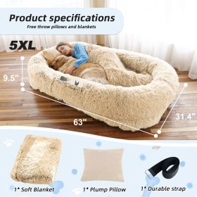 Oversized Faux Fur Cuddle Bed for You and Your Pup (Color / Size: Beige / 5Xl(63"L ×31.4"W ×9.5"Th))