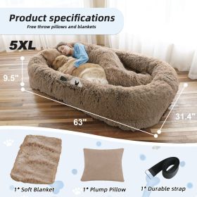 Oversized Faux Fur Cuddle Bed for You and Your Pup (Color / Size: Khaki / 5Xl(63"L ×31.4"W ×9.5"Th))