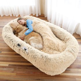 Oversized Faux Fur Cuddle Bed for You and Your Pup (Color / Size: Beige / 6Xl(71"L X 45"W X 12"Th))