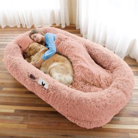 Oversized Faux Fur Cuddle Bed for You and Your Pup (Color / Size: Pink / 6Xl(71"L X 45"W X 12"Th))