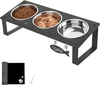Elevated Dog Bowl Stand with Splash-Proof Mat (Color: Black-3Bowls)
