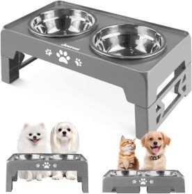 Adjustable Elevated Dog Bowl Set with Non-Slip Mat (Color: Grey   5.3" For Small Dog And Cat 2 Basic Bowls With Mat)
