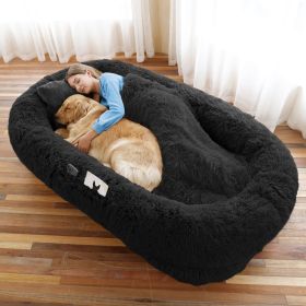 Oversized Faux Fur Cuddle Bed for You and Your Pup (Color / Size: Black / 6Xl(71"L X 45"W X 12"Th))