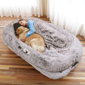 Oversized Faux Fur Cuddle Bed for You and Your Pup (Color / Size: Rustwhite / 6Xl(71"L X 45"W X 12"Th))