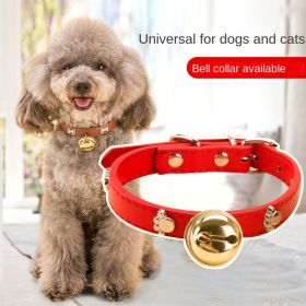 Leather Collar with Bell Charm (Color / Size: Red / M)