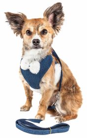 Denim Pom-Pom Bowtie Harness & Leash Set (size: large)
