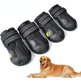 Reflective Waterproof Dog Boots, Set of 4 (Color / Size: Black / Size 8 -(3.3"X2.9")(L*W) For 75-95 Lbs)