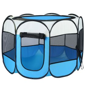 8-Panel Foldable Exercise Playpen (Color: Blue)