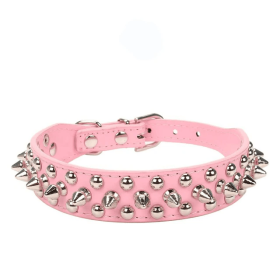 Spiked Studded Leather Collar (Size / Color: S / Pink)