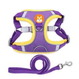 Reflective Harness & Leash Set for Everyday Walks (Colour / Specification (L * W): Purple / M)