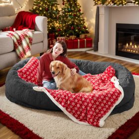 Oversized Faux Fur Cuddle Bed for You and Your Pup (Color / Size: Darkgrey-Christmas / 6Xl(71"L X 45"W X 12"Th))