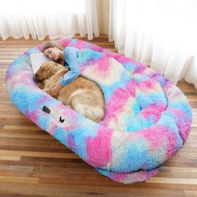 Oversized Faux Fur Cuddle Bed for You and Your Pup (Color / Size: Rainbow / 6Xl(71"L X 45"W X 12"Th))
