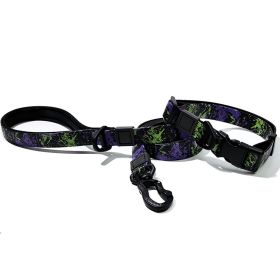 Graffiti Splash Waterproof Collar & Leash Set (Color / Size: Purple Green / M)