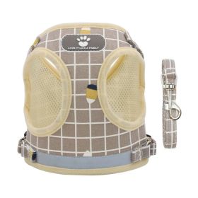 Reflective Mesh Harness & Leash Set (Colour / Specification (L * W): Khaki Lattice / S)