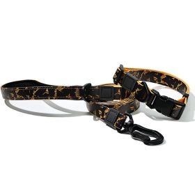 Graffiti Splash Waterproof Collar & Leash Set (Color / Size: Gold Black / L)