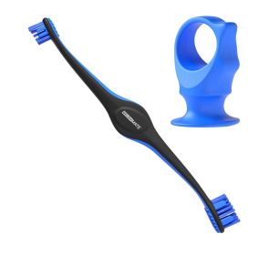 Dual-Head Dog Toothbrush & Chew Block Combo (Color: Blue)