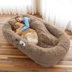 Oversized Faux Fur Cuddle Bed for You and Your Pup (Color / Size: Khaki / 6Xl(71"L X 45"W X 12"Th))