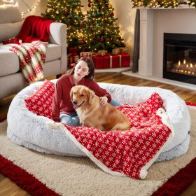 Oversized Faux Fur Cuddle Bed for You and Your Pup (Color / Size: Grey-Christmas / 6Xl(71"L X 45"W X 12"Th))