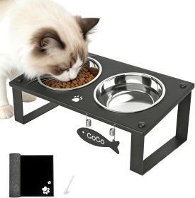 Elevated Dog Bowl Stand with Splash-Proof Mat (Color: Black-2Bowls)
