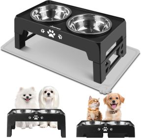 Adjustable Elevated Dog Bowl Set with Non-Slip Mat (Color: Black   5.3" For Small Dog And Cat 2 Basic Bowls With Mat)