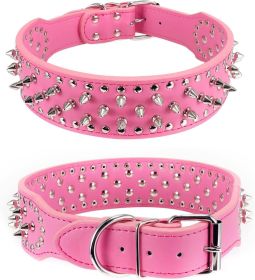 Spiked Studded Leather Collar (Size / Color: Xs / Rose)