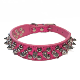 Spiked Studded Leather Collar (Size / Color: Xs / Rose Sparkle)