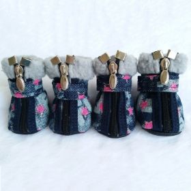 Denim Winter Dog Boots – Star Design with Zipper (Color: Pink, size: L)