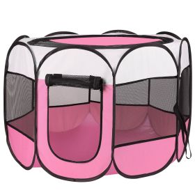 Portable Fabric Playpen – Water Resistant with Zipper Top (Color: Pink)