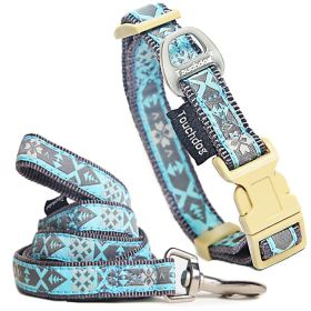 Shape Patterned Embroidered Collar and Leash Set (Color: Blue, size: small)