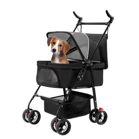 Foldable 4-Wheel Pet Stroller – Multi-Pet Transport (Color: Black)